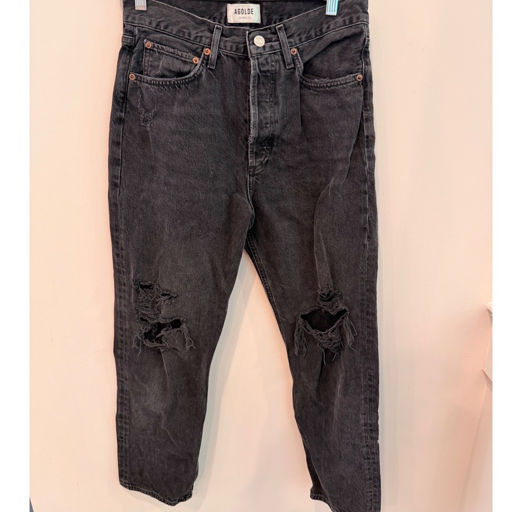AGOLDE 90s Jean Washed Black Distressed High Rise Straight Leg Denim 26